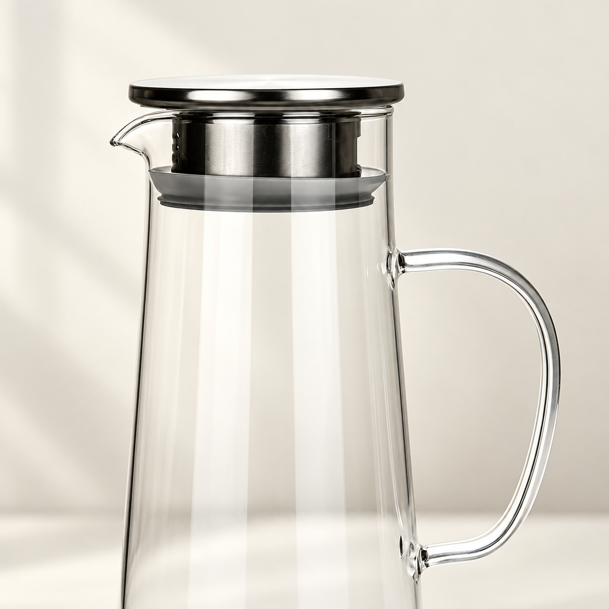 Tall Glass Pitcher with Metal Strainer Lid — image 3