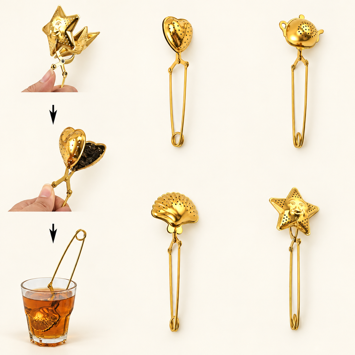 Gold Shaped Tea Infuser Tongs — image 3