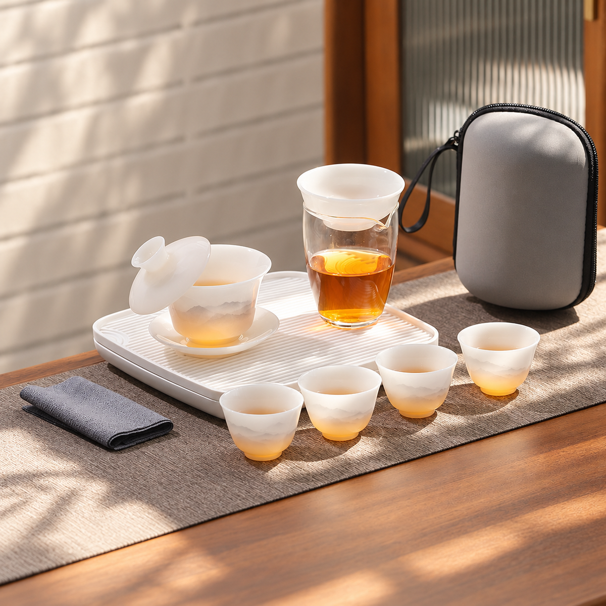 Misty Mountains · Translucent White · Four Cups · With Tray