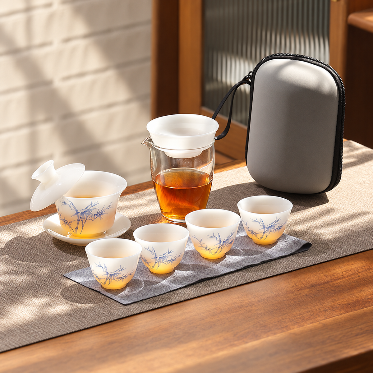 Blue Bamboo · Translucent White · Four Cups · Without Tray