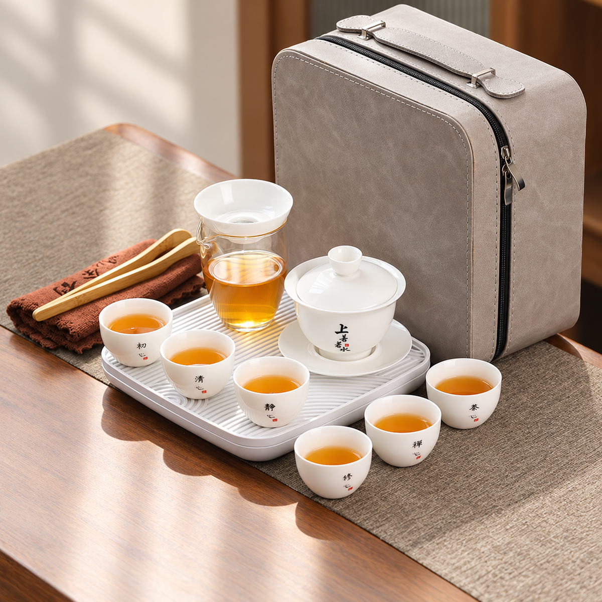 Black Calligraphy · Six Cups · Tray & Larger Case