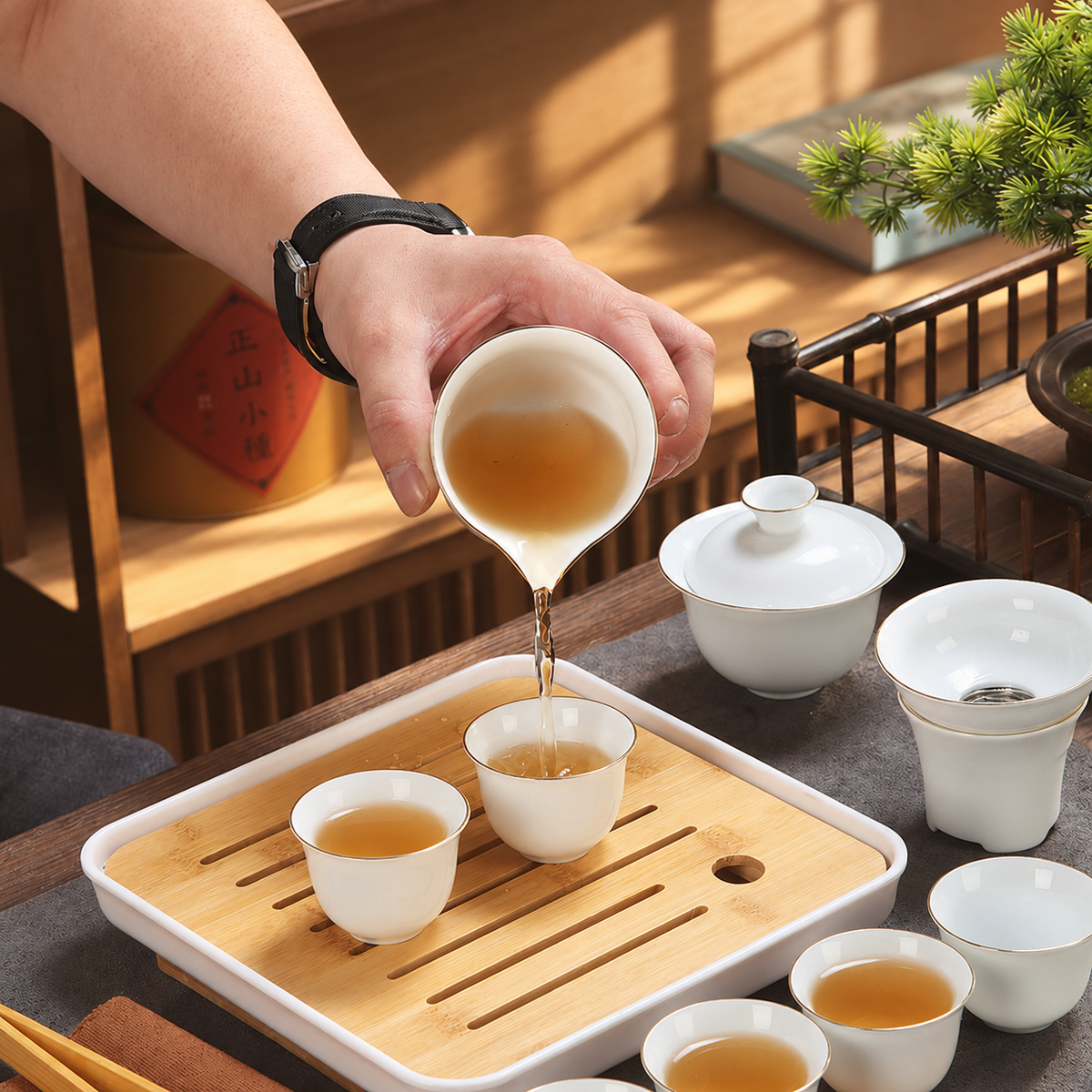 White Porcelain Travel Gaiwan Tea Set — image 3