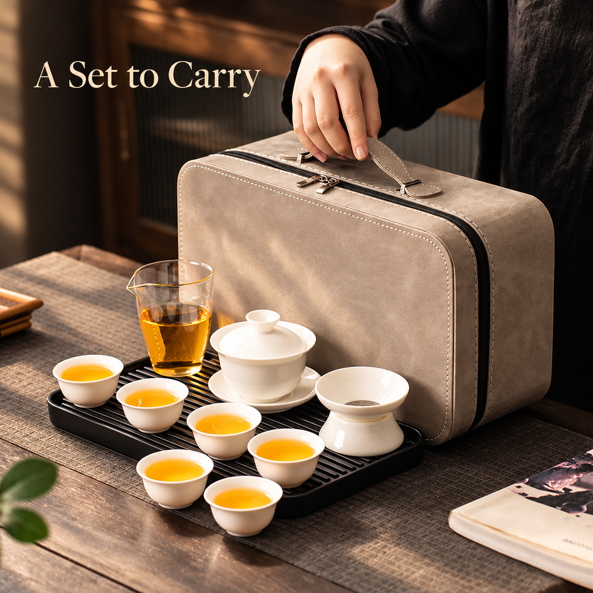White Ceramic Gaiwan Tea Set · Six Cups — image 2