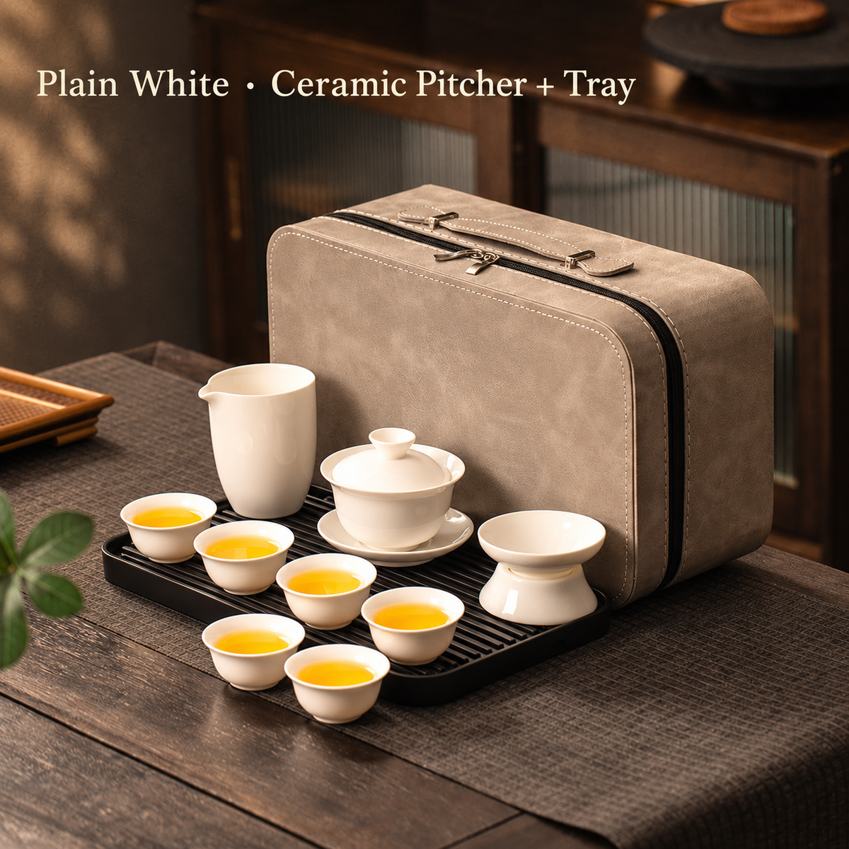 Plain White · Ceramic Pitcher + Tray
