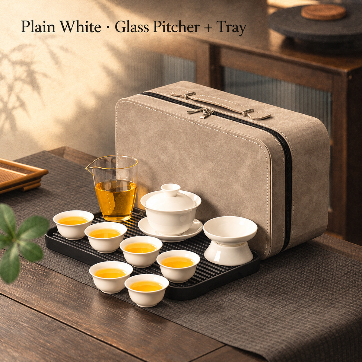 Plain White · Glass Pitcher + Tray
