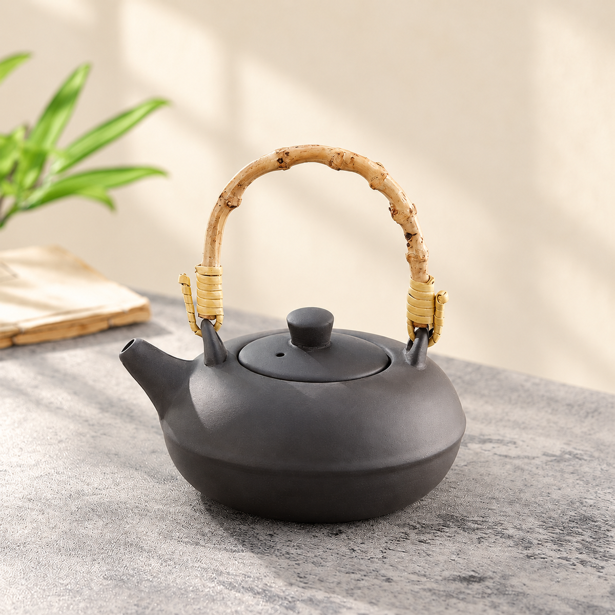 Clay Teapot with Natural Wood Handle — image 4