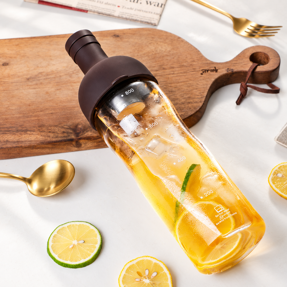 Glass Infuser Bottle with Dark Brown Lid — image 2