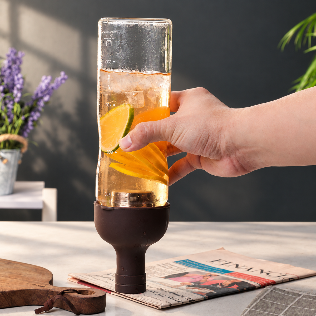 Glass Infuser Bottle with Dark Brown Lid — image 3