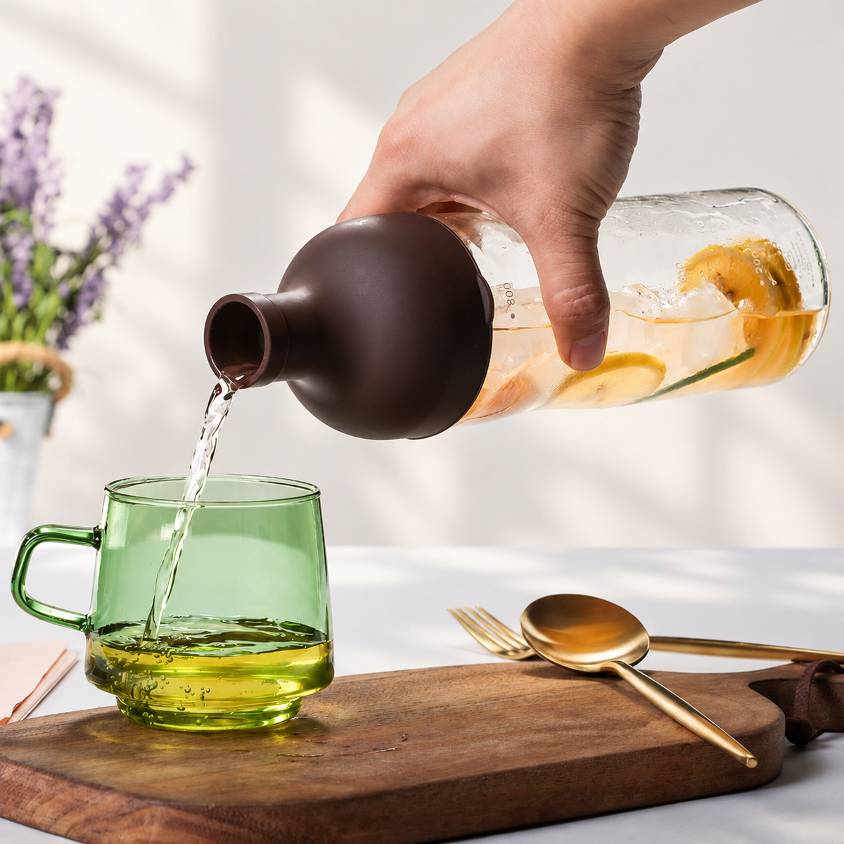 Glass Infuser Bottle with Dark Brown Lid — image 4