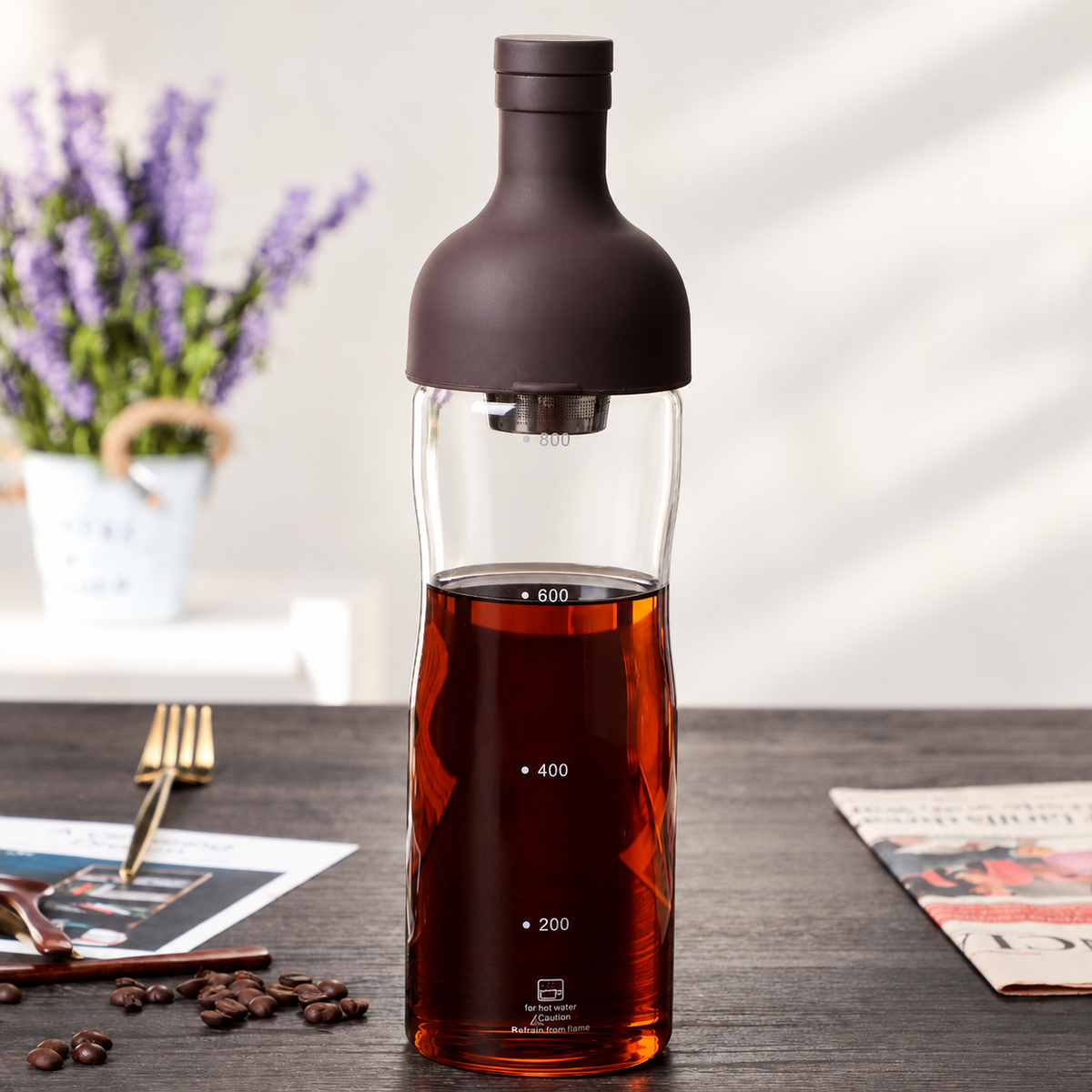 Glass Infuser Bottle with Dark Brown Lid — image 6