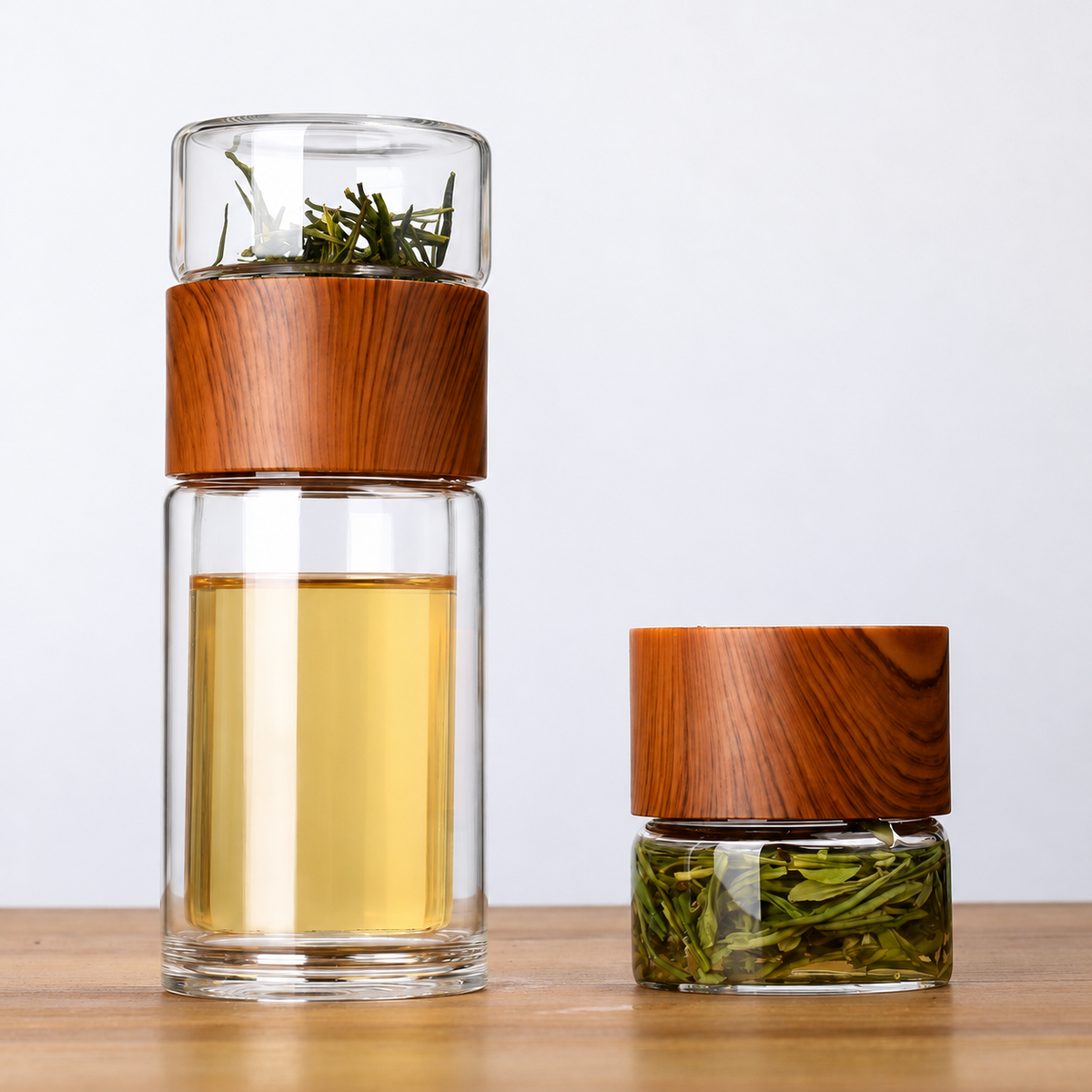 Glass Tea Infuser with Wood-Grain Collar — image 5
