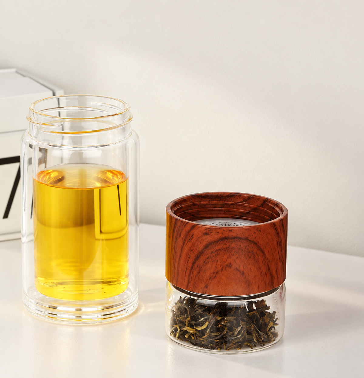 Glass Tea Infuser with Wood-Grain Collar — image 6
