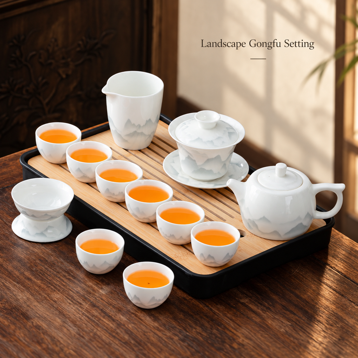 Landscape & Floral Ceramic Gongfu Tea Sets — image 8