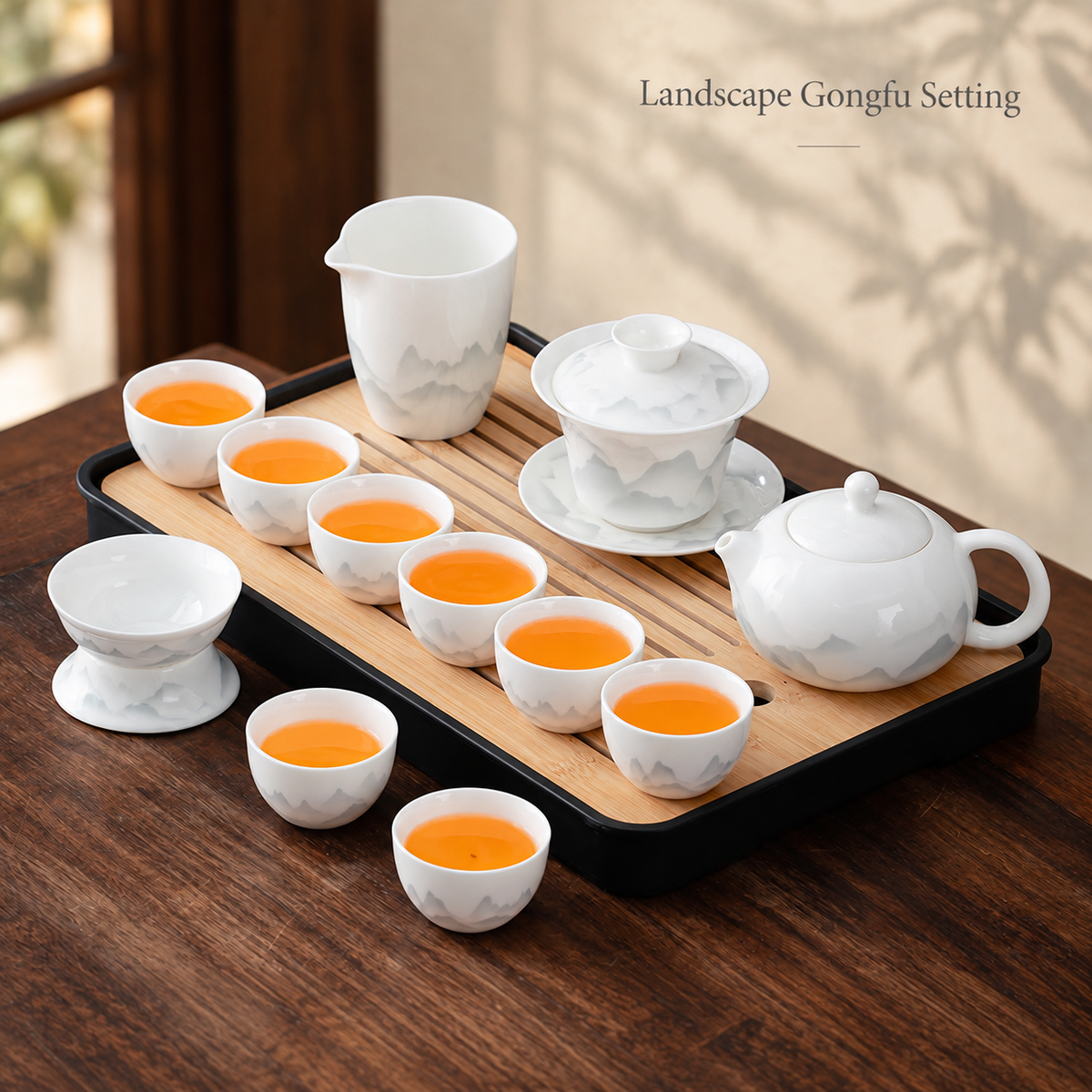 Landscape & Floral Ceramic Gongfu Tea Sets — image 9