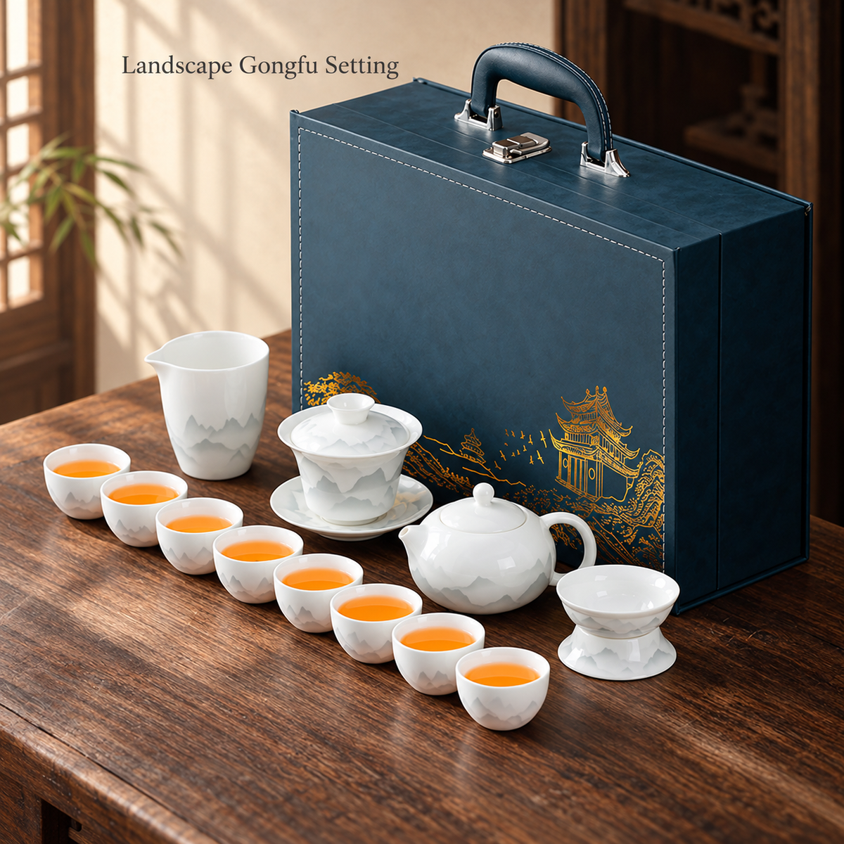Landscape & Floral Ceramic Gongfu Tea Sets — image 11