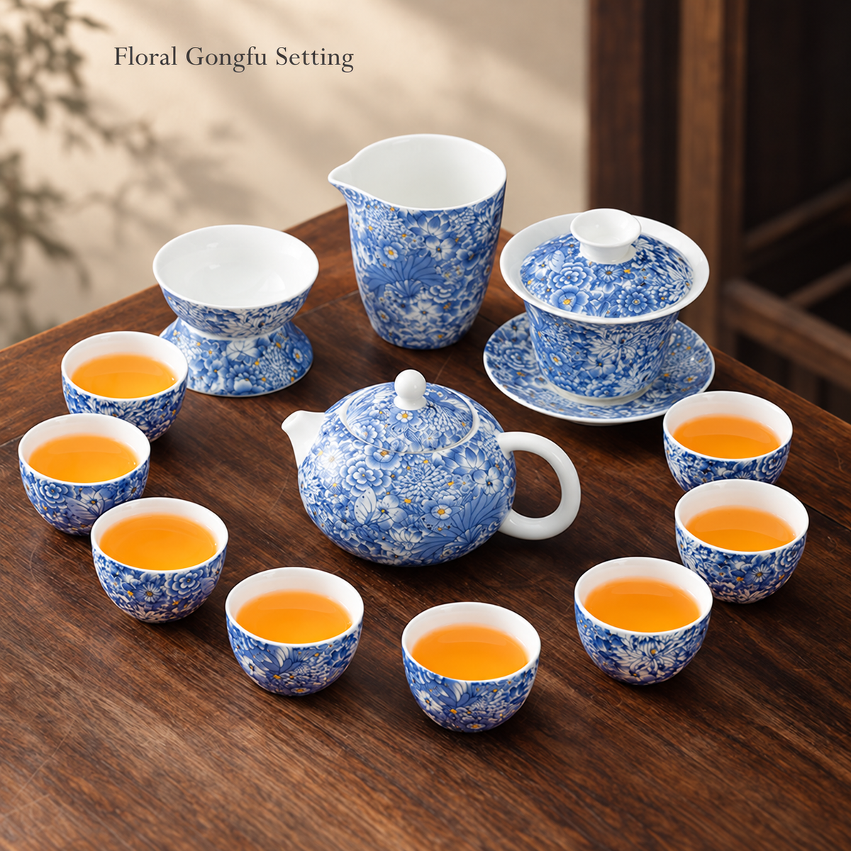 Landscape & Floral Ceramic Gongfu Tea Sets — image 15