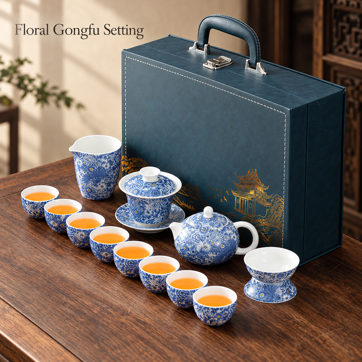 Landscape & Floral Ceramic Gongfu Tea Sets — image 19