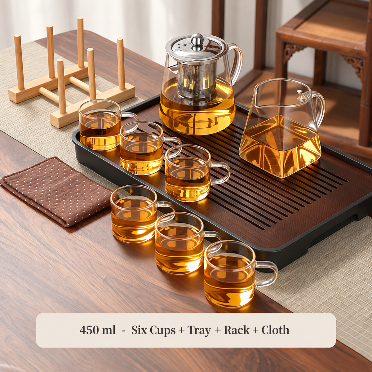 450 ml - Six Cups + Tray + Rack + Cloth
