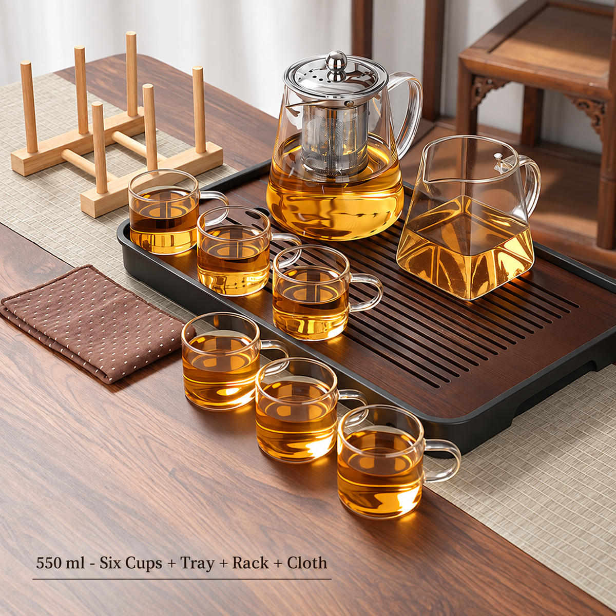 550 ml - Six Cups + Tray + Rack + Cloth