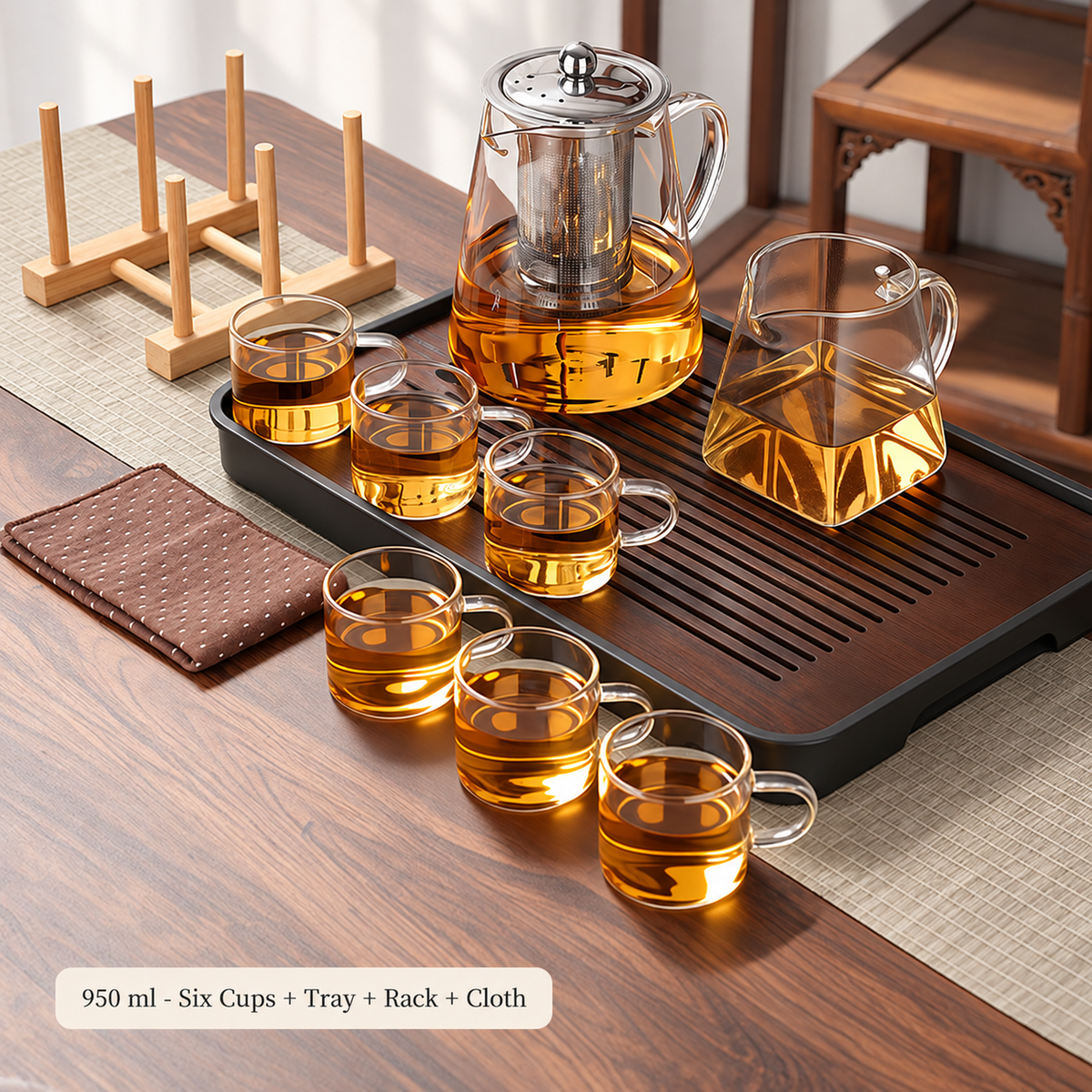 950 ml - Six Cups + Tray + Rack + Cloth