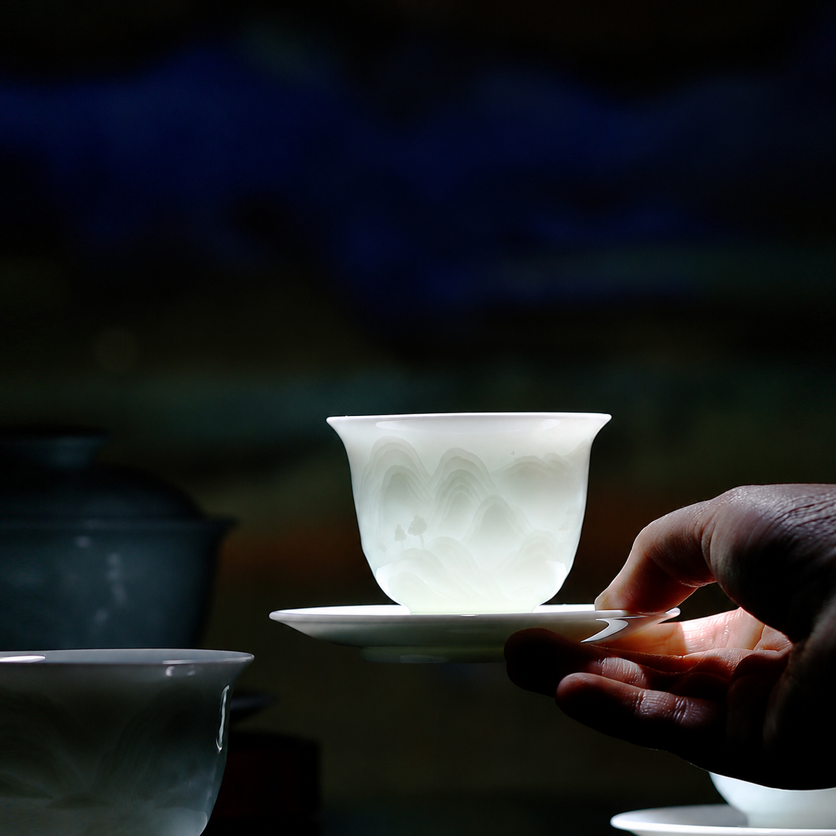 Landscape Relief Porcelain Gongfu Tea Set — image 2