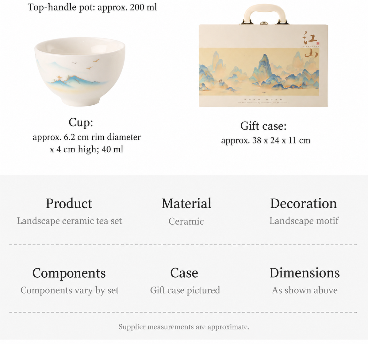 Cup and gift case dimensions