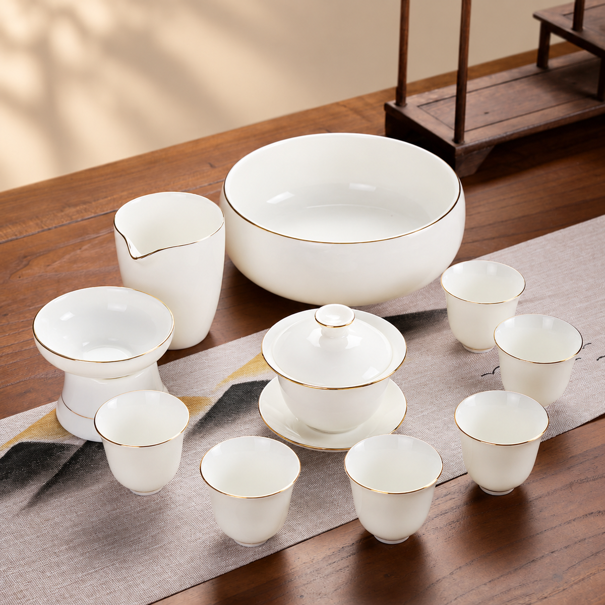 Gold-Rim White Porcelain Tea Sets — image 1
