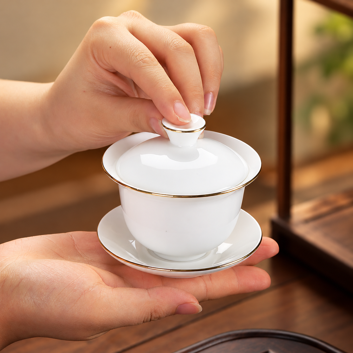 Gold-Rim White Porcelain Tea Sets — image 3