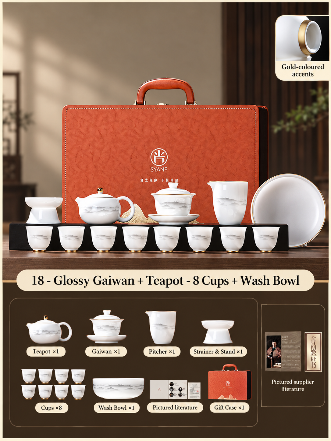 18 - Glossy Gaiwan + Teapot - 8 Cups + Wash Bowl
