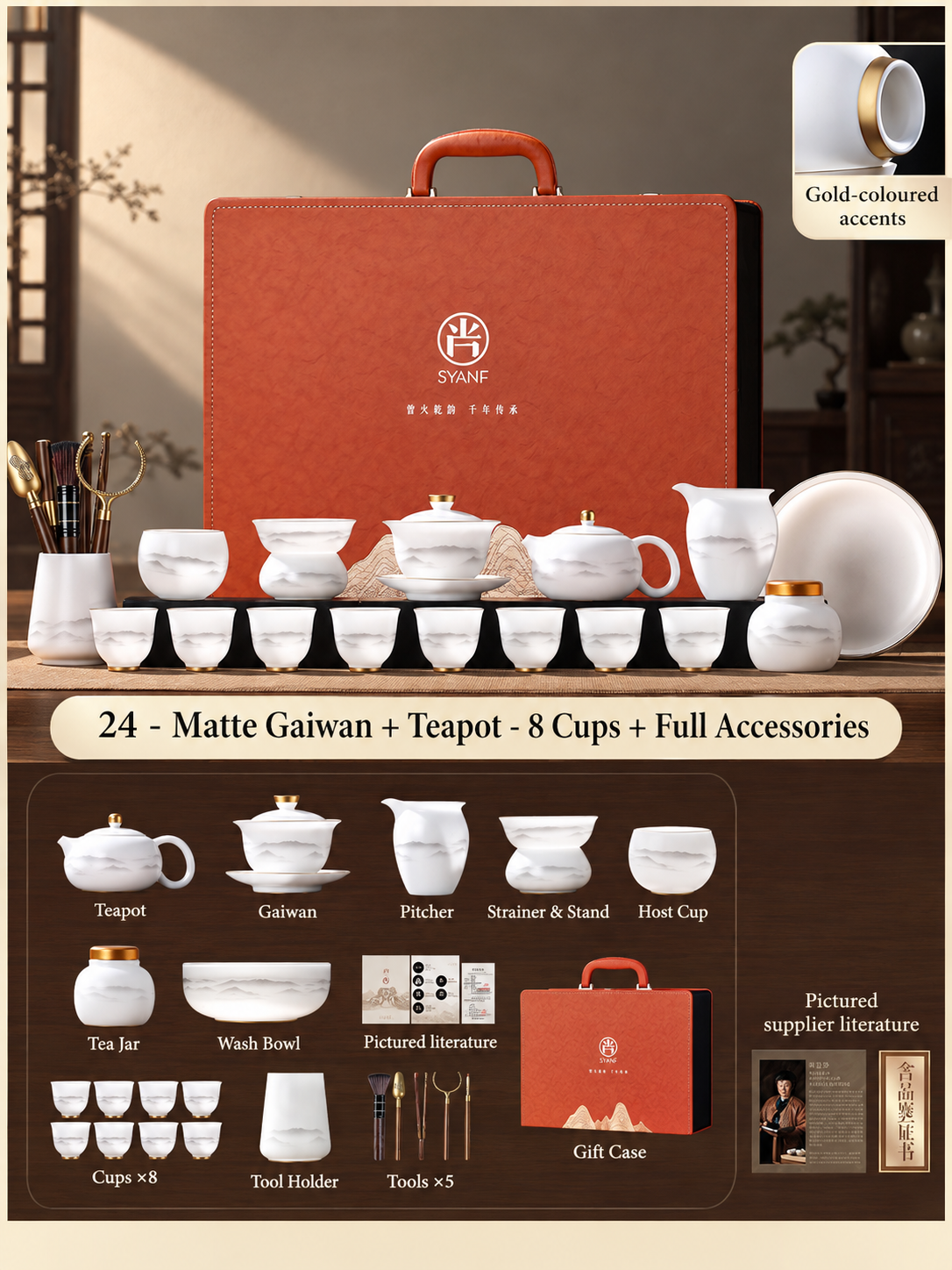 24 - Matte Gaiwan + Teapot - 8 Cups + Full Accessories