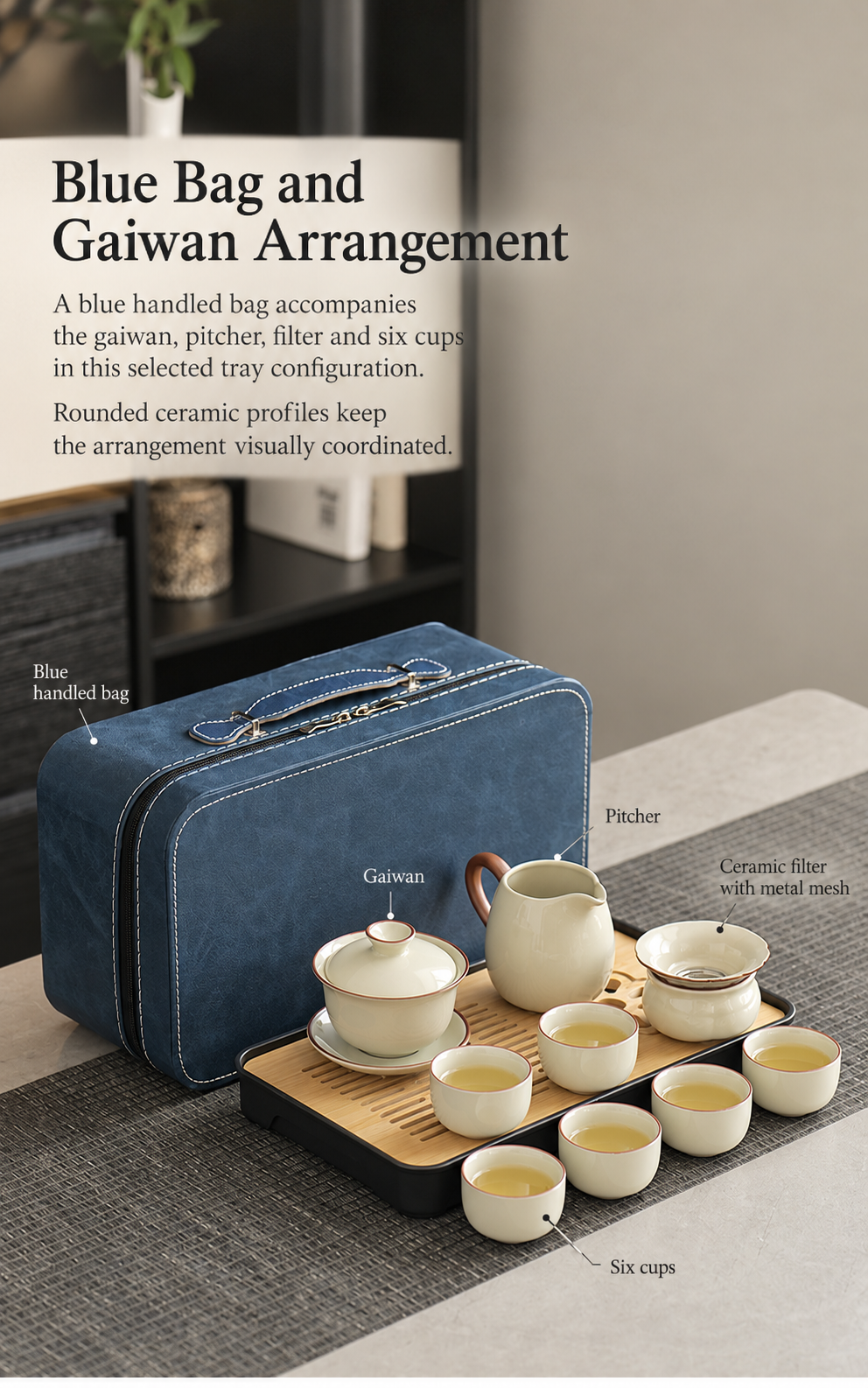 Blue Bag and Gaiwan Arrangement