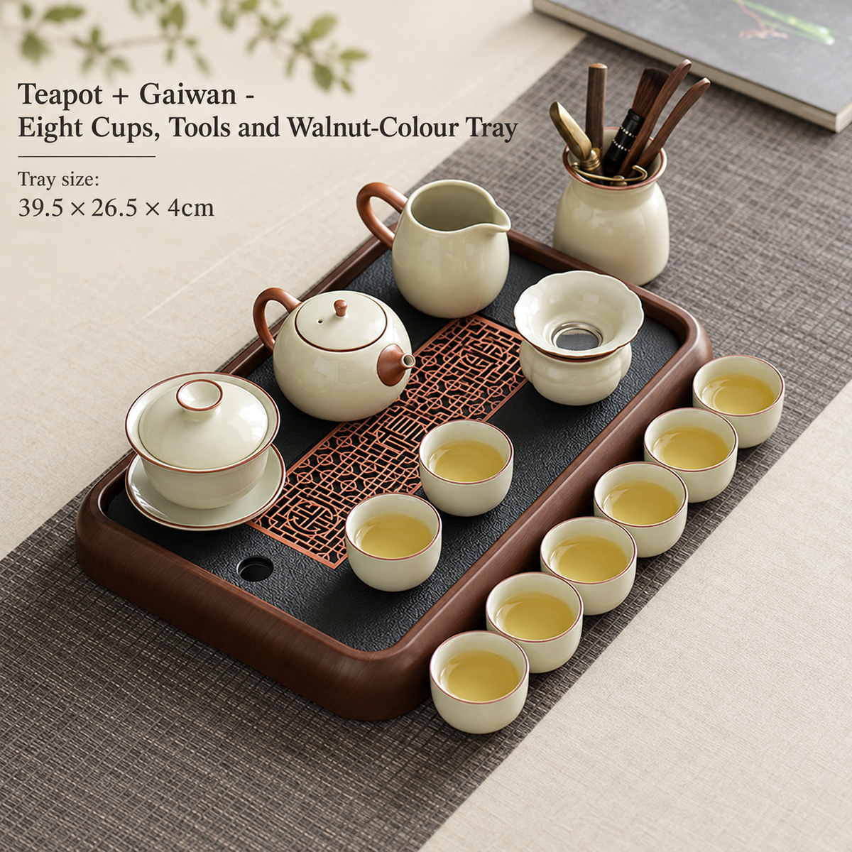 Teapot + Gaiwan - Eight Cups, Tools and Walnut-Colour Tray