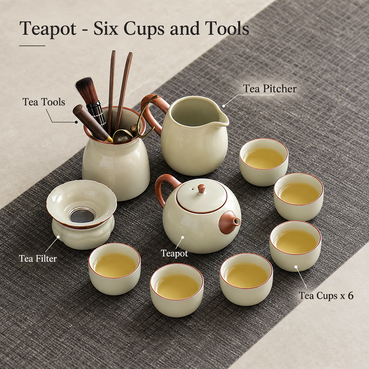 Teapot - Six Cups and Tools