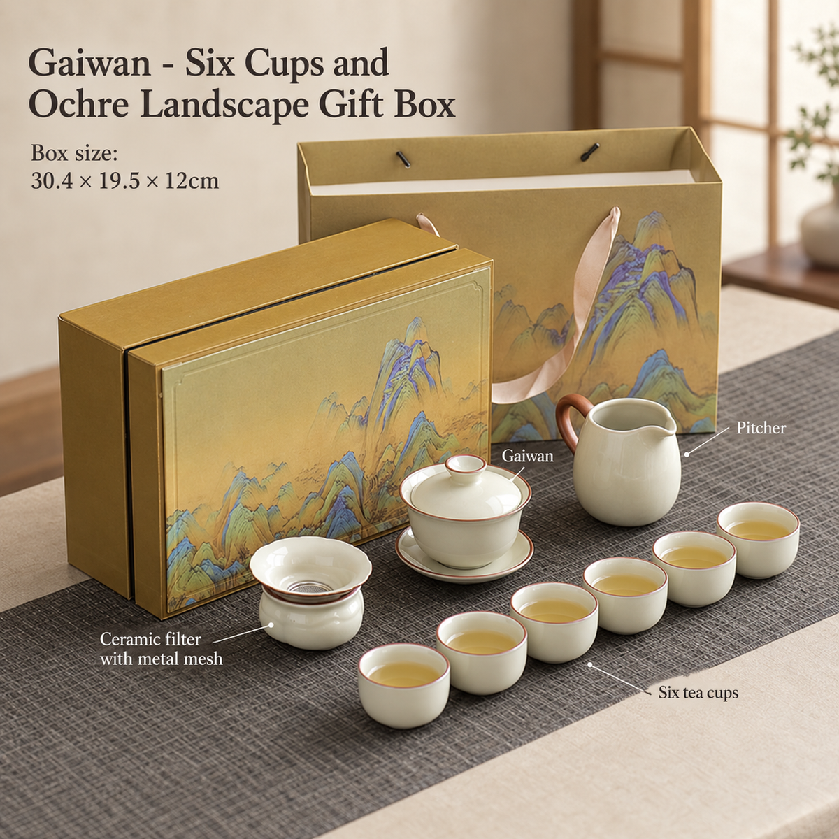 Gaiwan - Six Cups and Ochre Landscape Gift Box