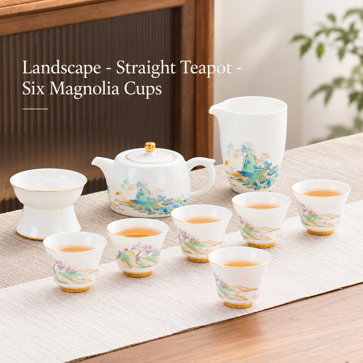 Landscape - Straight Teapot - Six Magnolia Cups