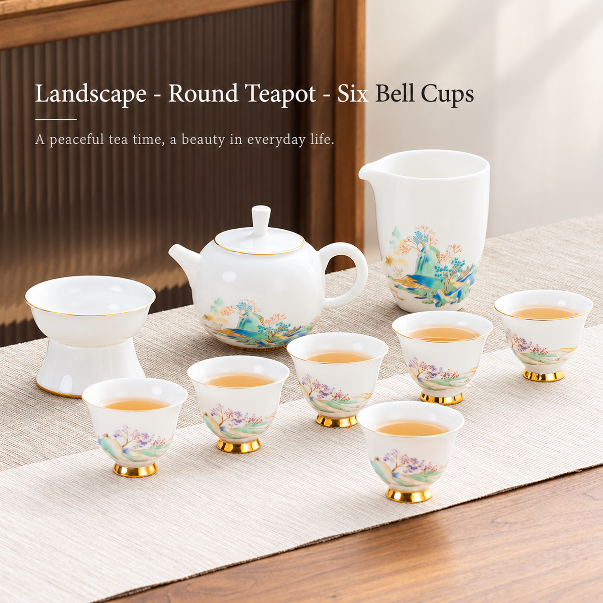 Landscape - Round Teapot - Six Bell Cups