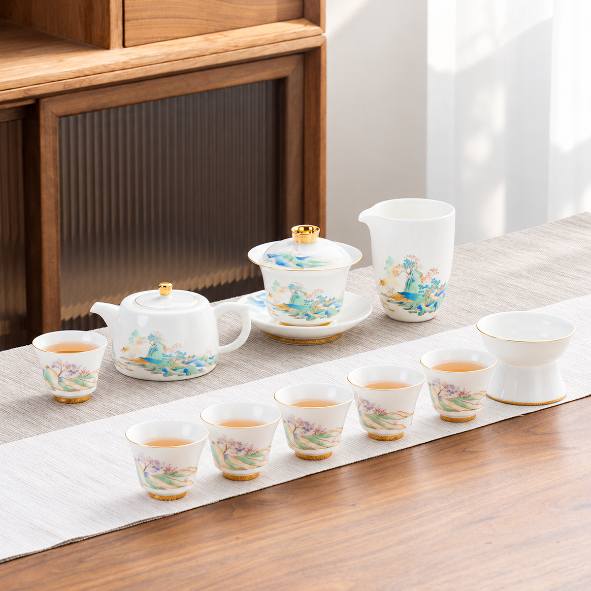 Landscape - Gaiwan and Straight Teapot - Six Magnolia Cups