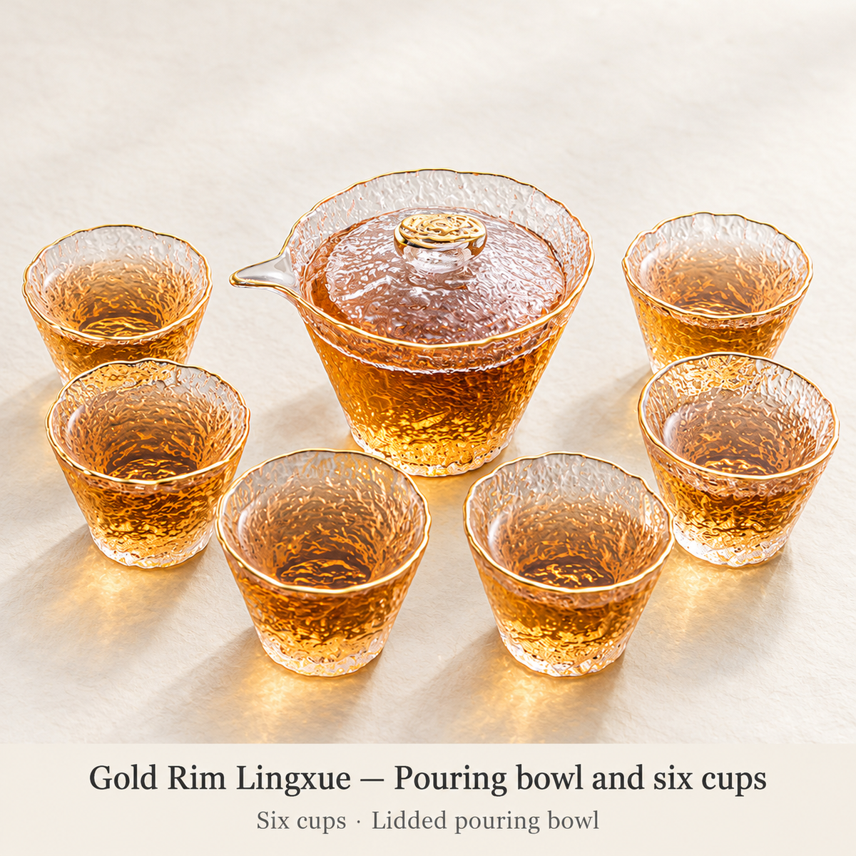 Gold Rim Lingxue — Pouring bowl and six cups