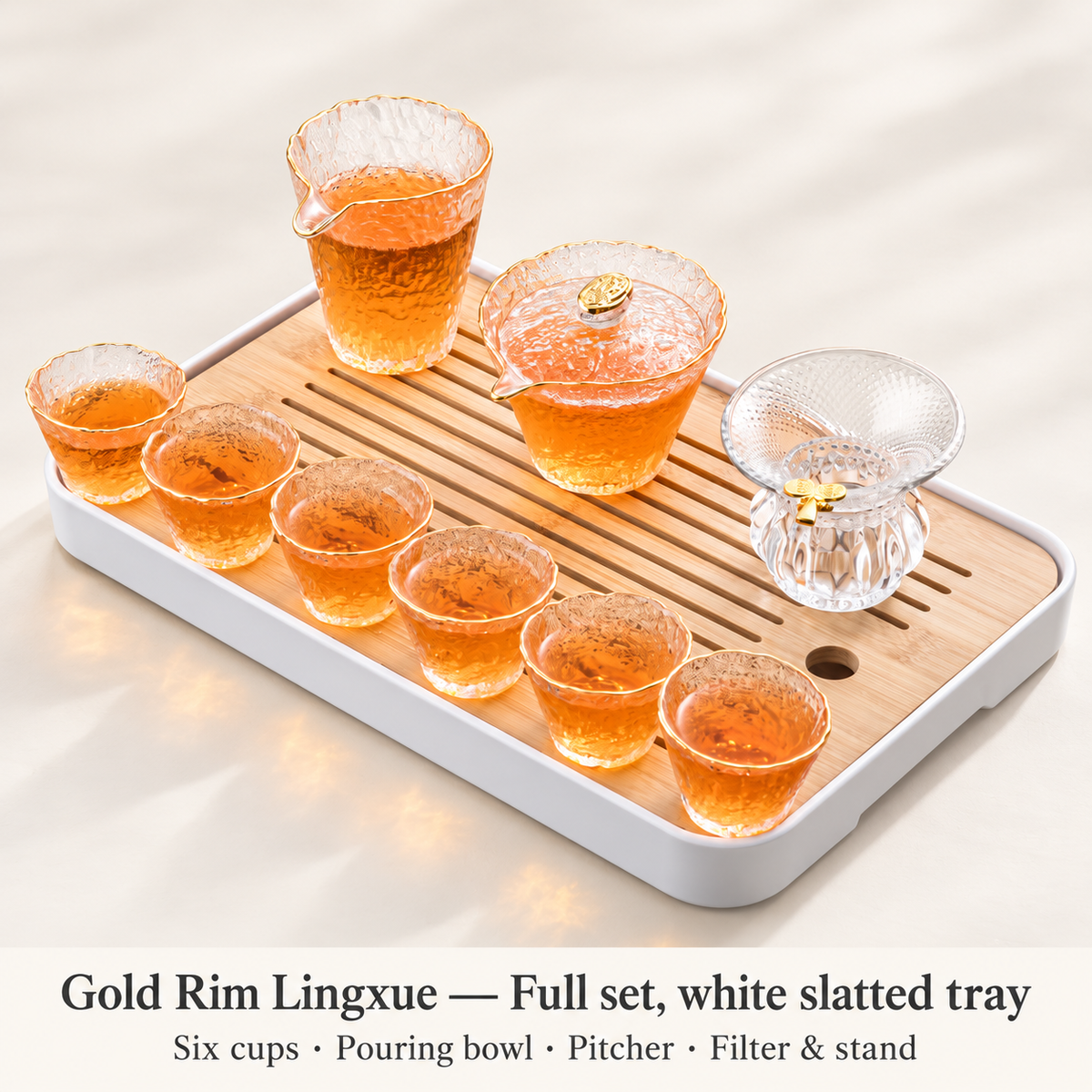 Gold Rim Lingxue — Full set, white slatted tray