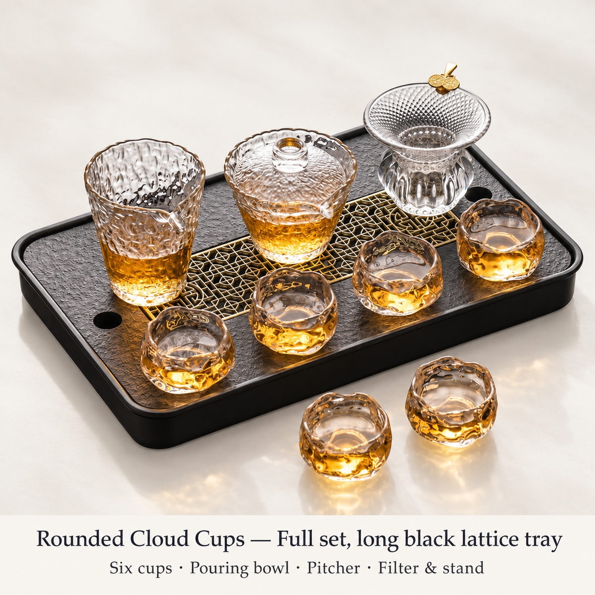 Rounded Cloud Cups — Full set, long black lattice tray