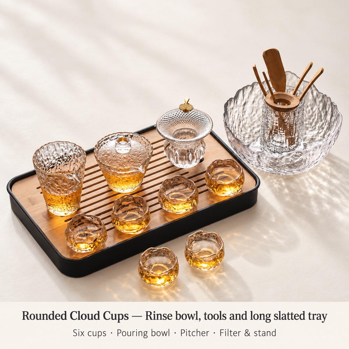 Rounded Cloud Cups — Rinse bowl, tools and long slatted tray