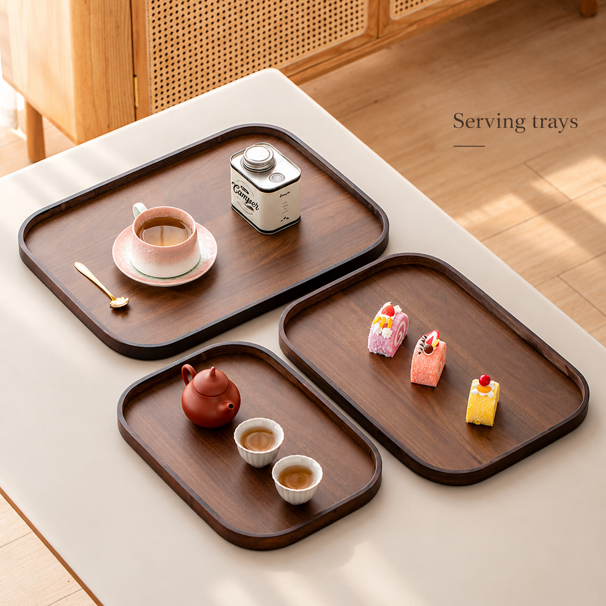 Walnut-Tone Serving Trays — image 1