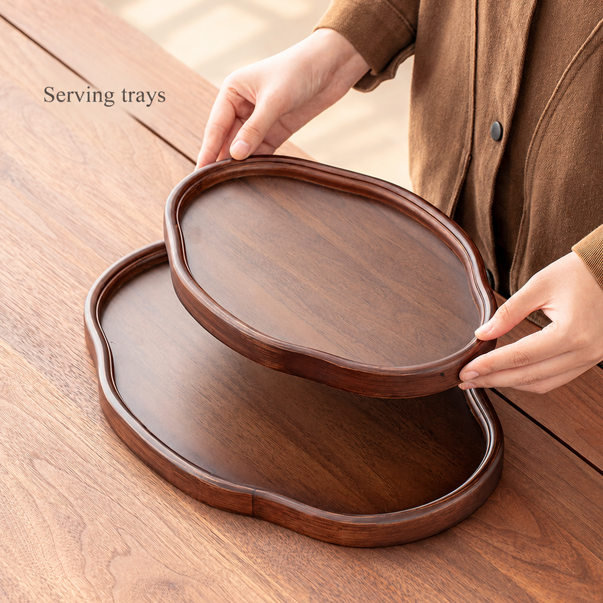Walnut-Tone Serving Trays — image 2