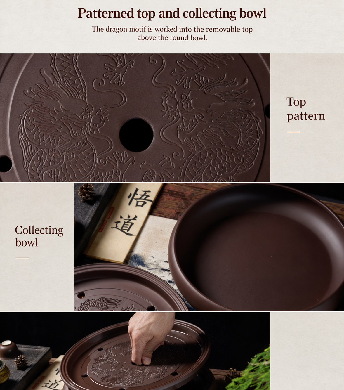 Patterned top and collecting bowl