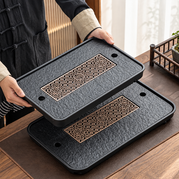 Dark Stone-Look Tea Trays