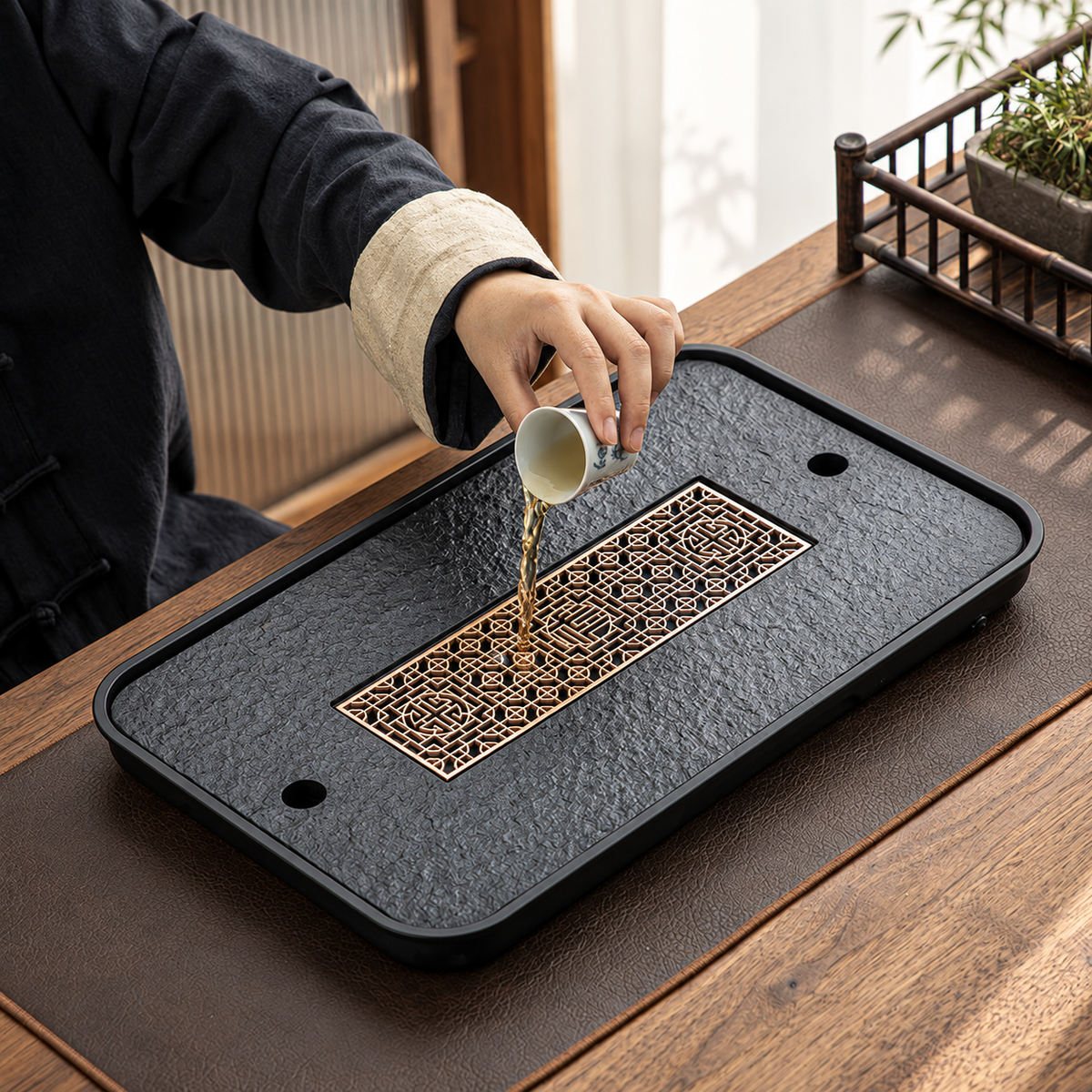 Dark Stone-Look Tea Trays — image 2