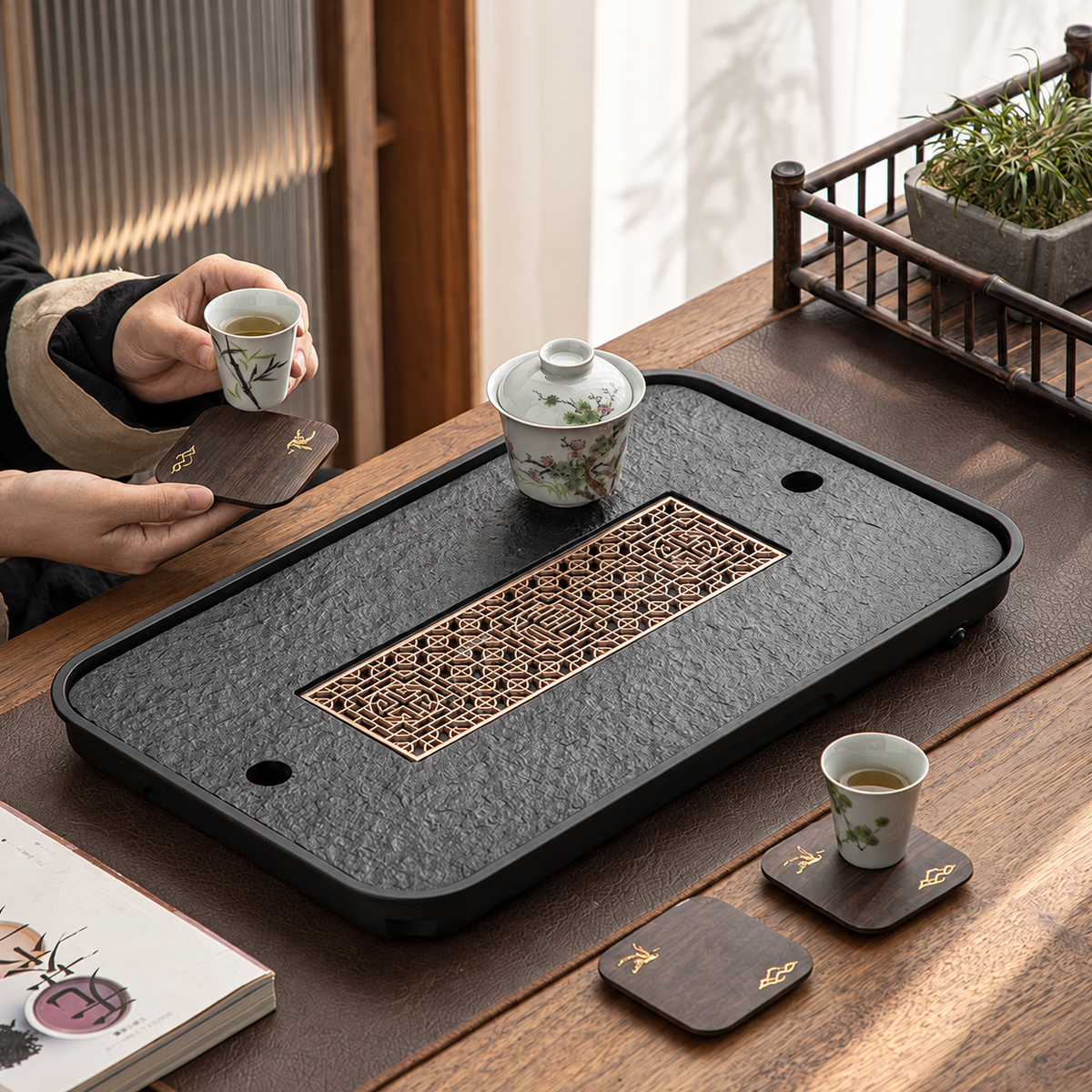 Dark Stone-Look Tea Trays — image 4