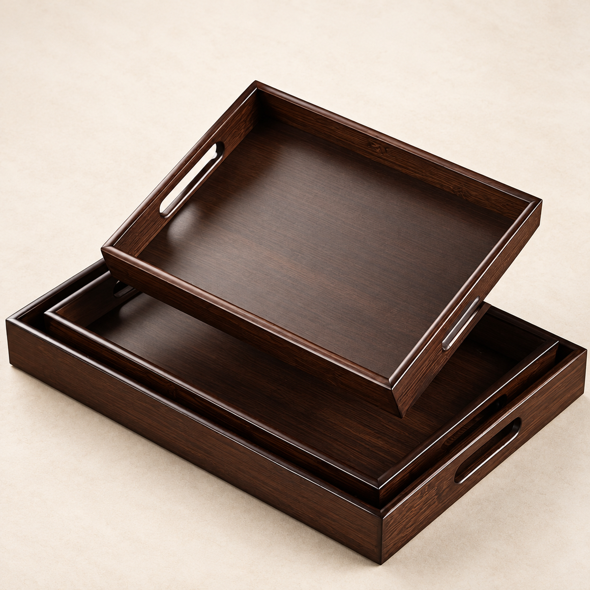 Rectangular Bamboo and Wood-Finish Serving Trays — image 1