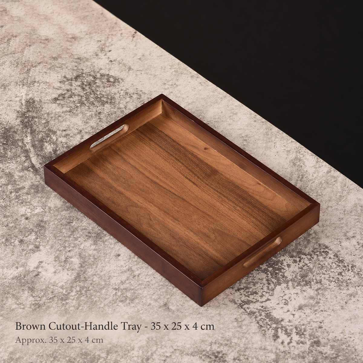 Brown Cutout-Handle Tray - 35 x 25 x 4 cm