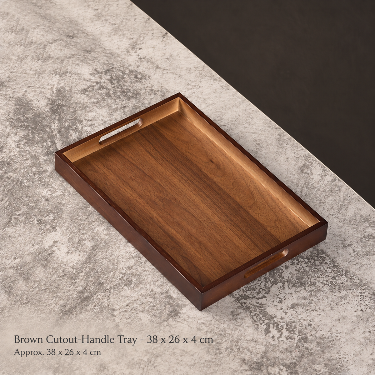 Brown Cutout-Handle Tray - 38 x 26 x 4 cm